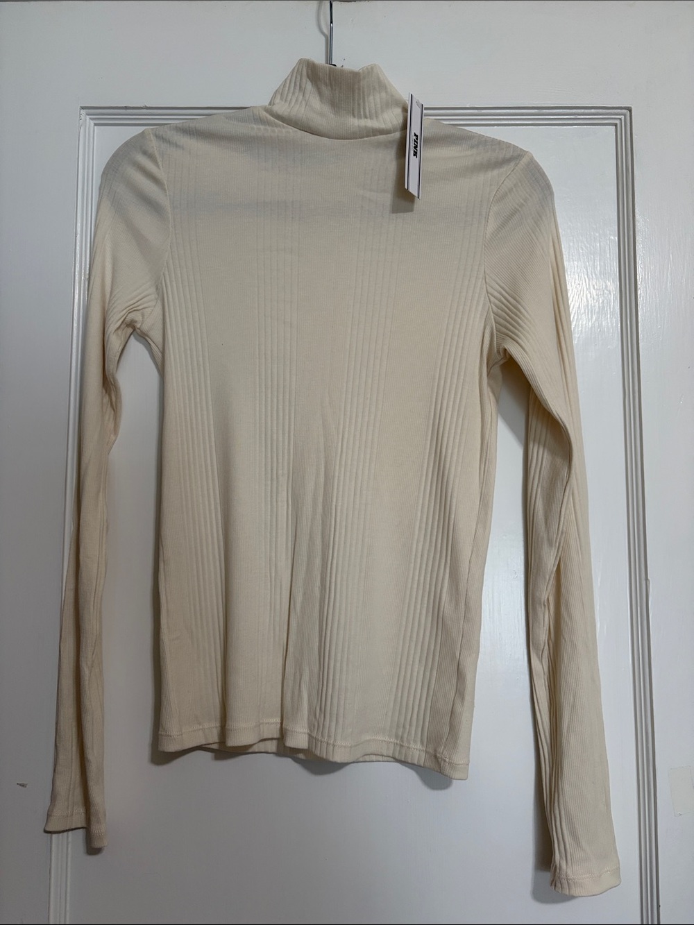 NWT Pink Victoria Secret Mock Neck Ribbed Top Cream XS